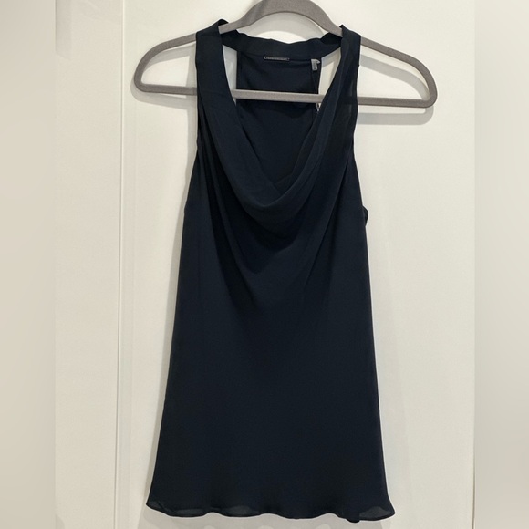 NWT Elie Tahari Silk Georgette Halter Top Medium Cowl Neck Navy Blue Chic - Picture 4 of 12